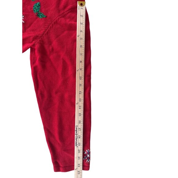 Vtg 90's Christmas Knit Cardigan Sweater Women's XL Red Tree Snowman Snowflakes - Picture 14 of 16